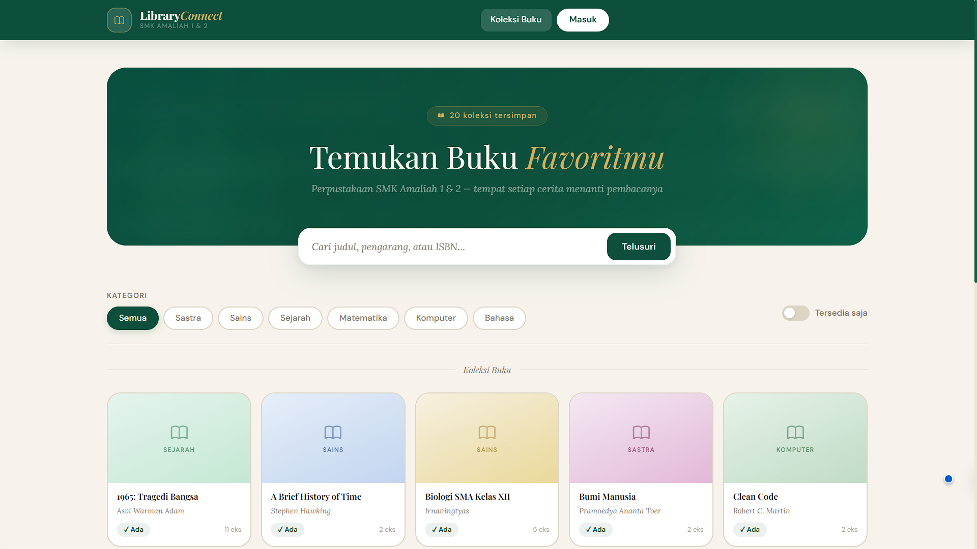 Screenshot Library Connect — Sistem Booking Buku Perpustakaan