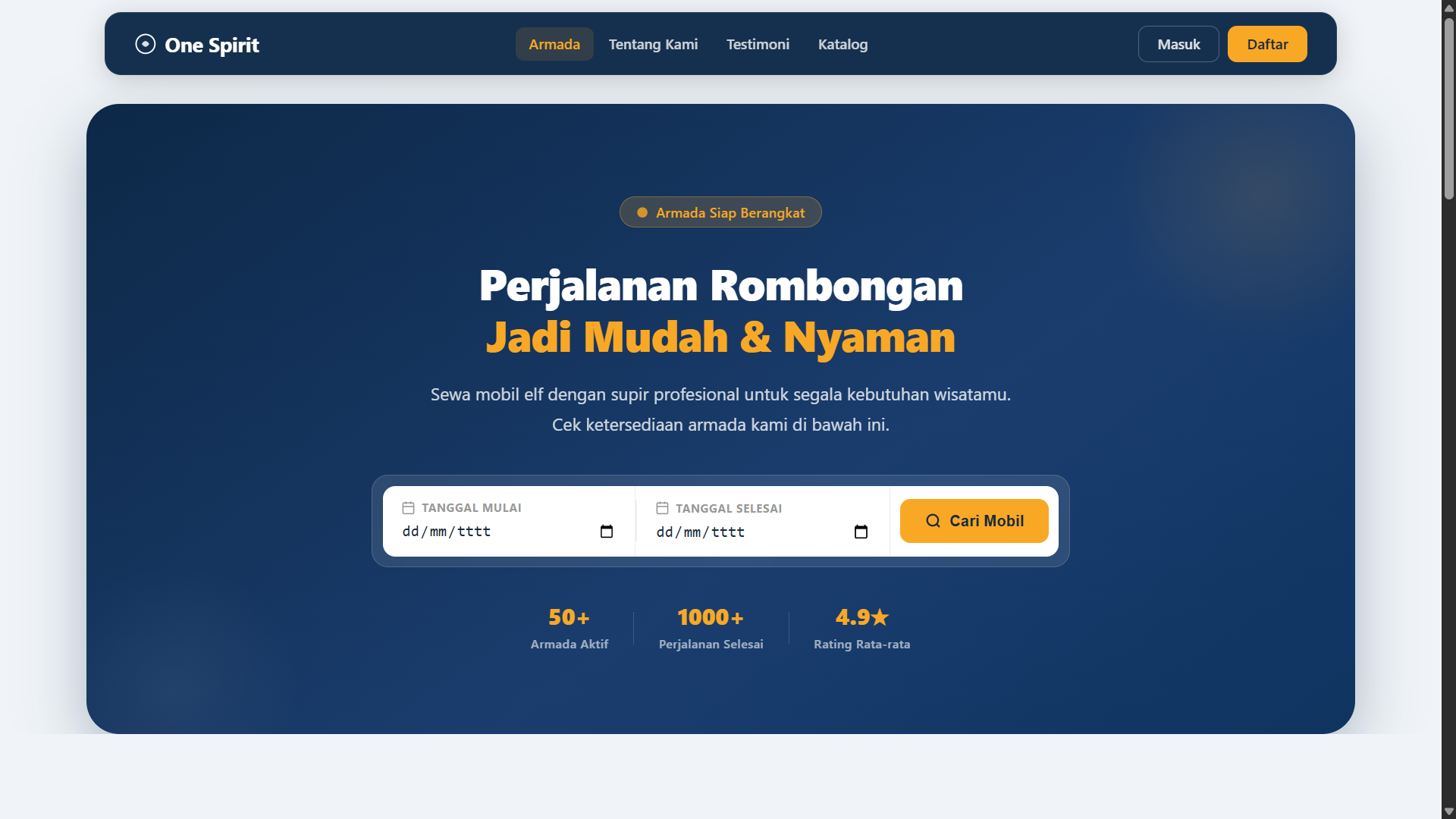 Screenshot One Spirit — Sewa Mobil Elf