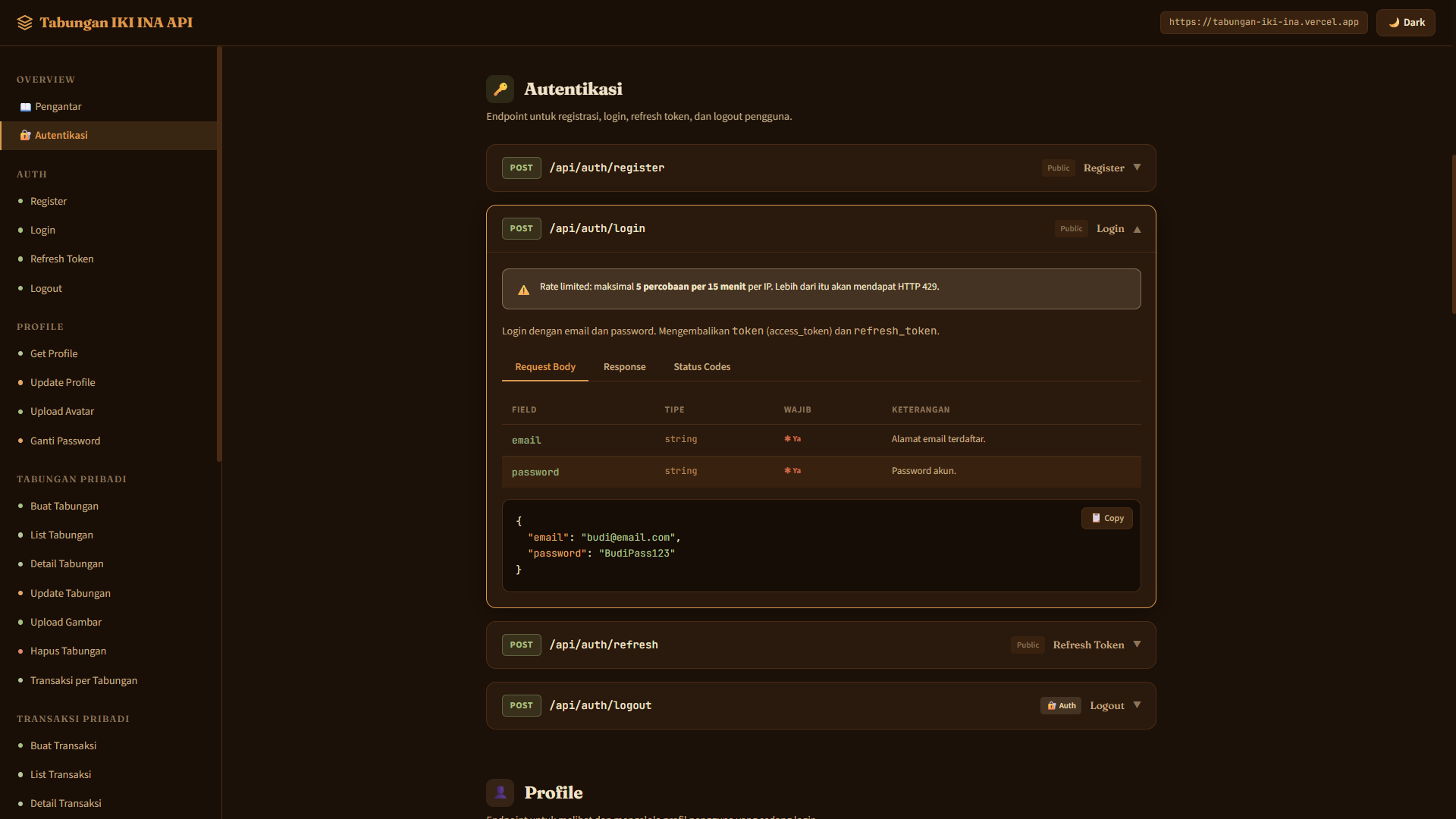 Screenshot Tabunganku API